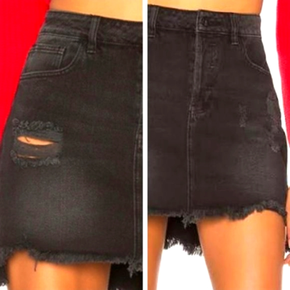Kendall & Kylie Destroyed Denim Skirt
